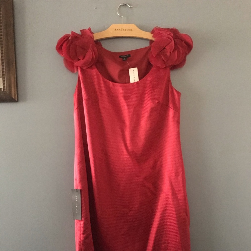 Ann Taylor Red Flower sleeve cocktail dress